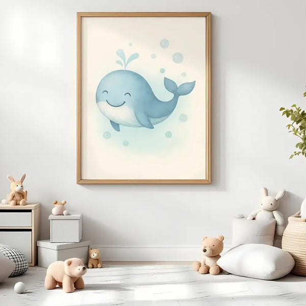 Whale Nursery Wall Art Print | Ocean Animal Watercolour | Digital Download - Sticksy Prints Australia