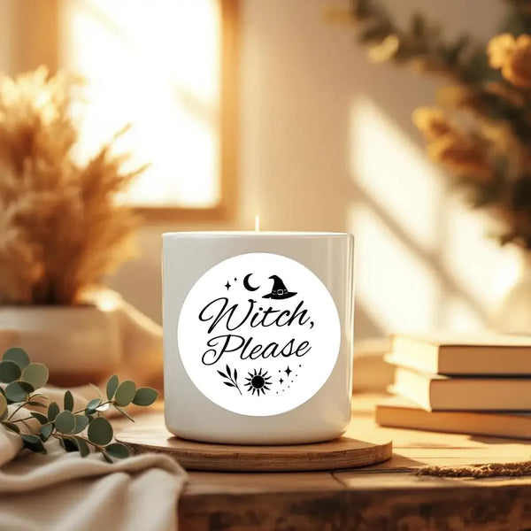 “Witch, Please” (Black & White Edition Candle Label Stickers - Sticksy Prints Australia