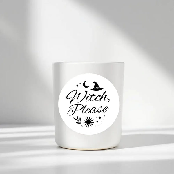 “Witch, Please” (Black & White Edition Candle Label Stickers - Sticksy Prints Australia