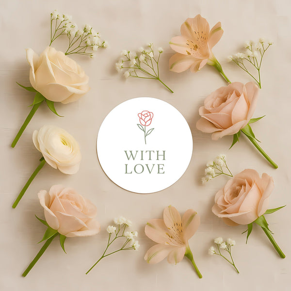With Love Rose Stickers – Elegant Valentine Gift Seals