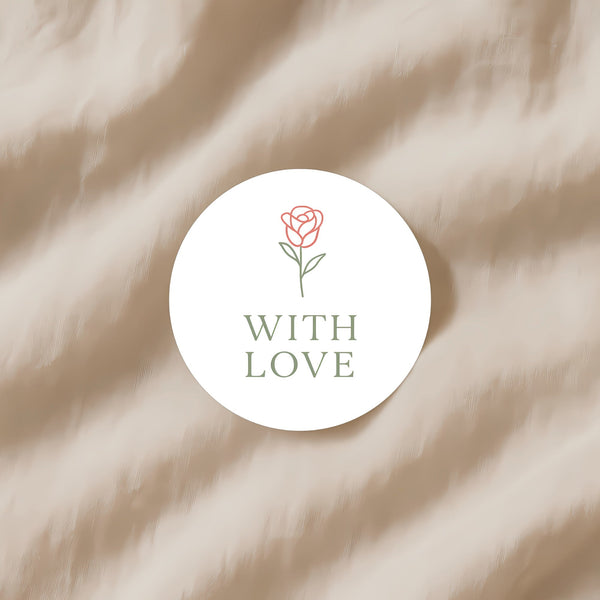 With Love Rose Stickers – Elegant Valentine Gift Seals