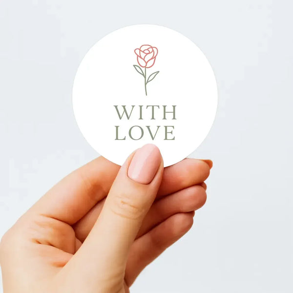 With Love Rose Stickers – Elegant Valentine Gift Seals - Sticksy Prints Australia