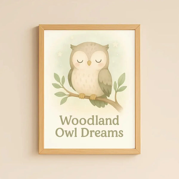 Woodland Owl Dreams Nursery Wall Art Print – Sleepy Owl Printable (Digital Download) - Sticksy Prints Australia
