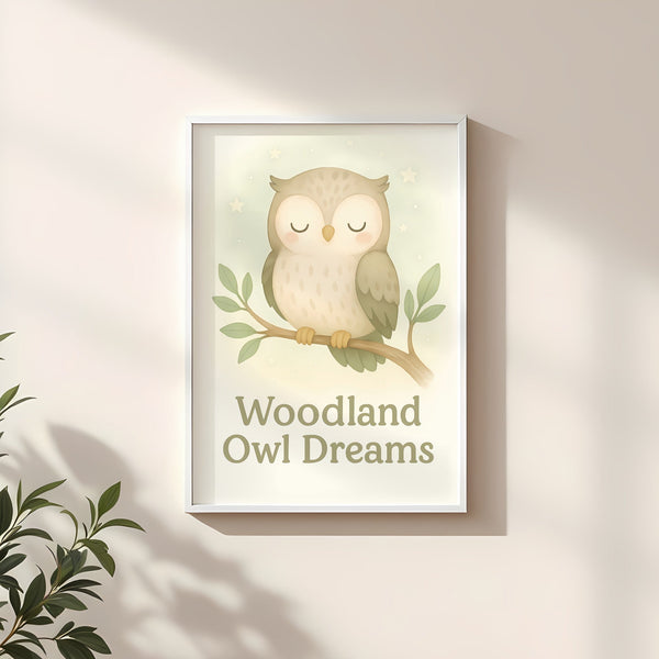 Woodland Owl Dreams Nursery Wall Art Print – Sleepy Owl Printable (Digital Download)