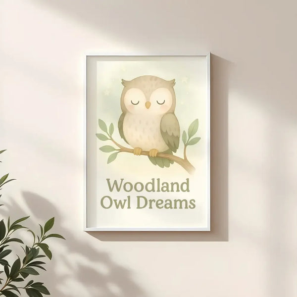 Woodland Owl Dreams Nursery Wall Art Print – Sleepy Owl Printable (Digital Download) - Sticksy Prints Australia