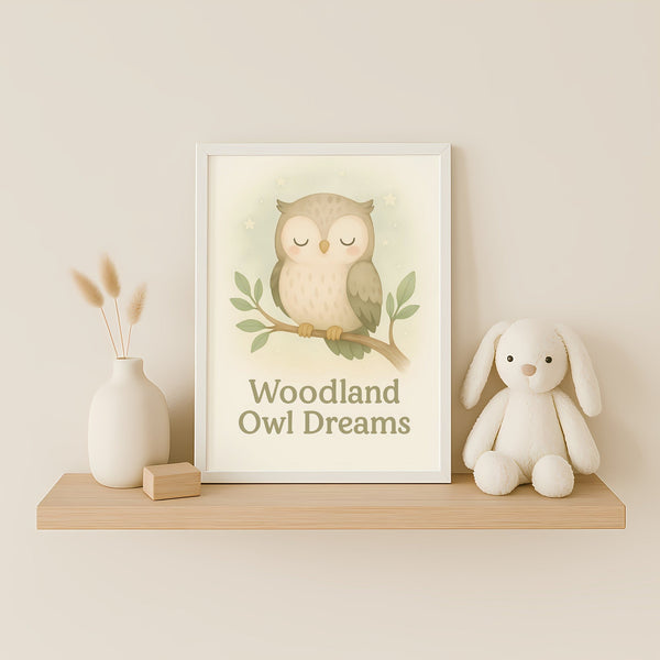 Woodland Owl Dreams Nursery Wall Art Print – Sleepy Owl Printable (Digital Download)