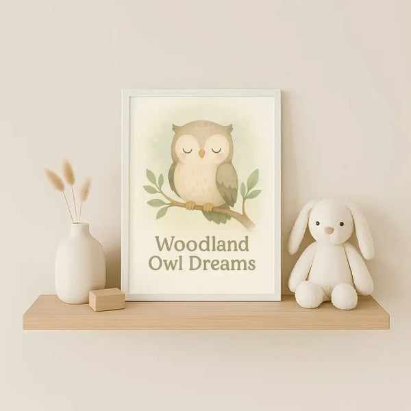 Woodland Owl Dreams Nursery Wall Art Print – Sleepy Owl Printable (Digital Download) - Sticksy Prints Australia