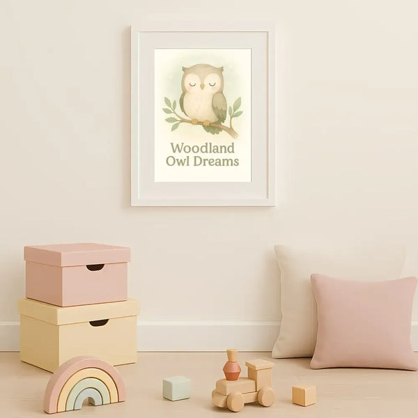 Woodland Owl Dreams Nursery Wall Art Print – Sleepy Owl Printable (Digital Download) - Sticksy Prints Australia
