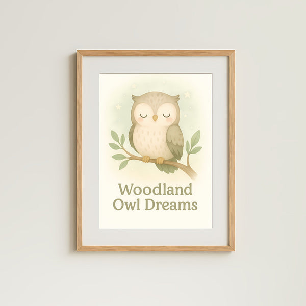 Woodland Owl Dreams Nursery Wall Art Print – Sleepy Owl Printable (Digital Download)