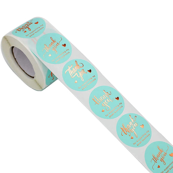 Mint Green & Gold "Thank You for Supporting My Small Business" Stickers | 500 Labels. 2.5cm