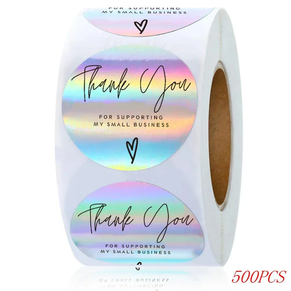 500x Holographic “Thank You” Stickers 1 Inch (2.5cm) Round Sealing Labels on Roll - Sticksy Prints Australia