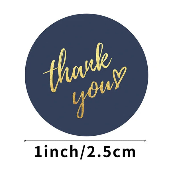 500x “Thank You” Stickers 1 Inch (2.5cm) Blue & Gold Round Sealing Labels on Roll - Sticksy Prints Australia