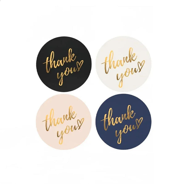 500x “Thank You” Stickers 1 Inch (2.5cm) Blue & Gold Round Sealing Labels on Roll - Sticksy Prints Australia