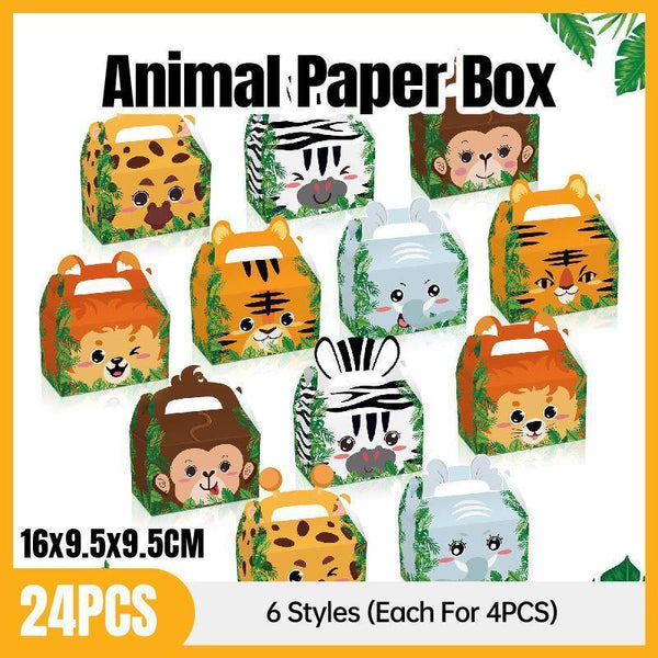 24Pcs Jungle Safari Animal Party Favor Boxes - Portable Cardstock Treat Gift Bags for Kids Birthday, Baby Shower & Events - 6 Cute Styles - Sticksy Prints Australia