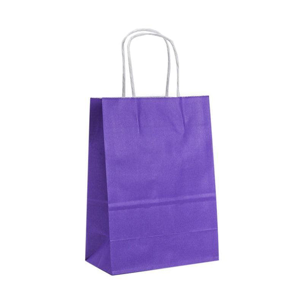 20pcs Dark Purple Kraft Paper Gift Bags with Handles - Small 15x21cm Eco-Friendly Carry Bag for Party Favours & Retail - Sticksy Prints Australia