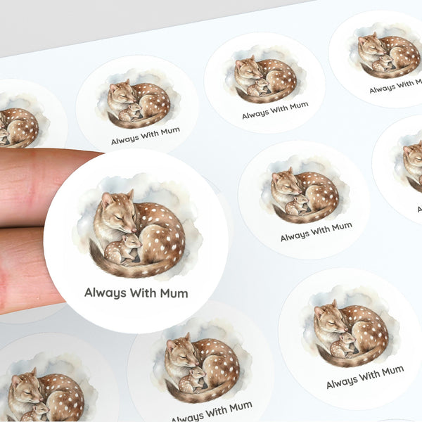 Always With Mum Quoll Sticker – Tasmanian Wildlife Mother & Baby Round Sticker