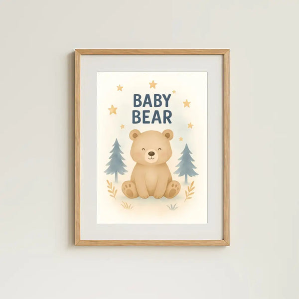 Baby Bear Nursery Wall Art Print – Woodland Animal Printable (Digital Download)