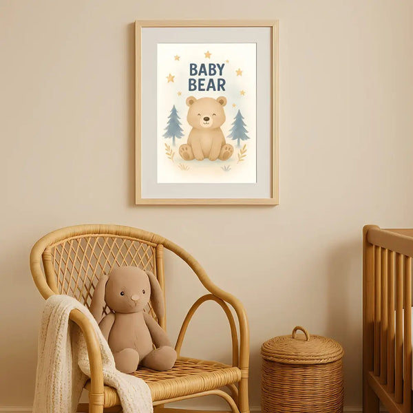 Baby Bear Nursery Wall Art Print – Woodland Animal Printable (Digital Download)