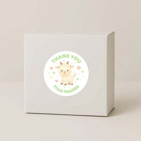 Barnyard Farm Animal Thank You Stickers – Barn & Chicks, Highland Cow, Pig & Goat | Personalised Party Favour Labels - Sticksy Prints Australia