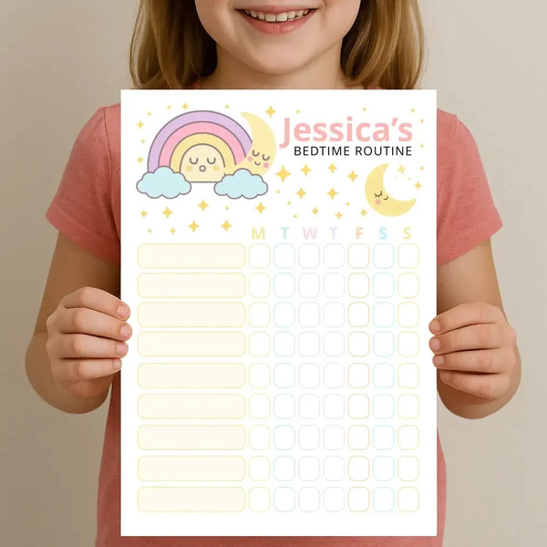 Bedtime Routine Chart – Editable Name & Title (A4, A3 & US Letter) - Sticksy Prints Australia