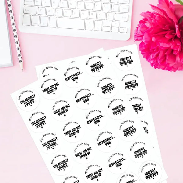 Bold Sarcastic Teen Behaviour Stickers – Personalised Minimalist Teacher Reward Stickers - Sticksy Prints Australia