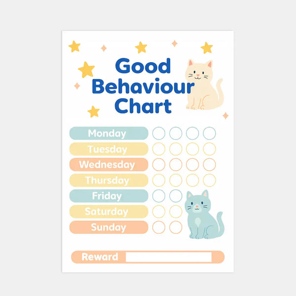 Cat Reward Chart for Kids – Good Behaviour Printable (A4)