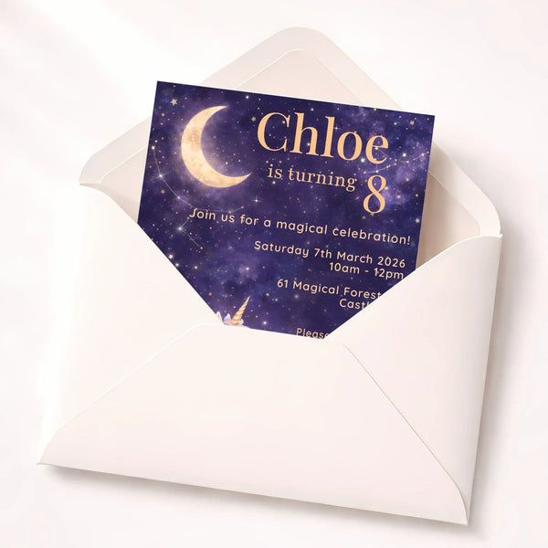 Celestial Unicorn Birthday Invitations | Personalised Magical Party Invites - Sticksy Prints Australia
