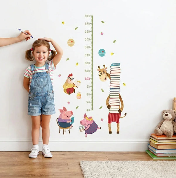 Reading Corner Growth Chart - Giraffe & Books Wall Sticker - Sticksy Prints Australia