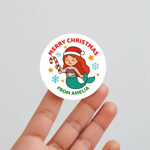 Christmas Mermaid Stickers – Custom Name Labels - Sticksy Prints Australia