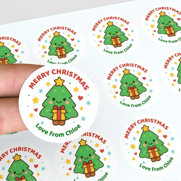 Christmas Tree Gift Stickers – Personalised Name Label - Sticksy Prints Australia