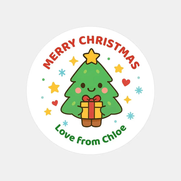Christmas Tree Gift Stickers – Personalised Name Label - Sticksy Prints Australia