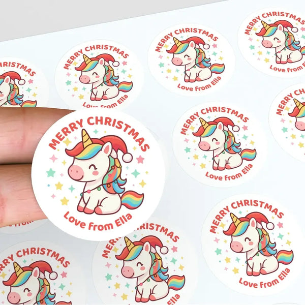 Christmas Unicorn Personalised Gift Stickers for Kids - Sticksy Prints Australia