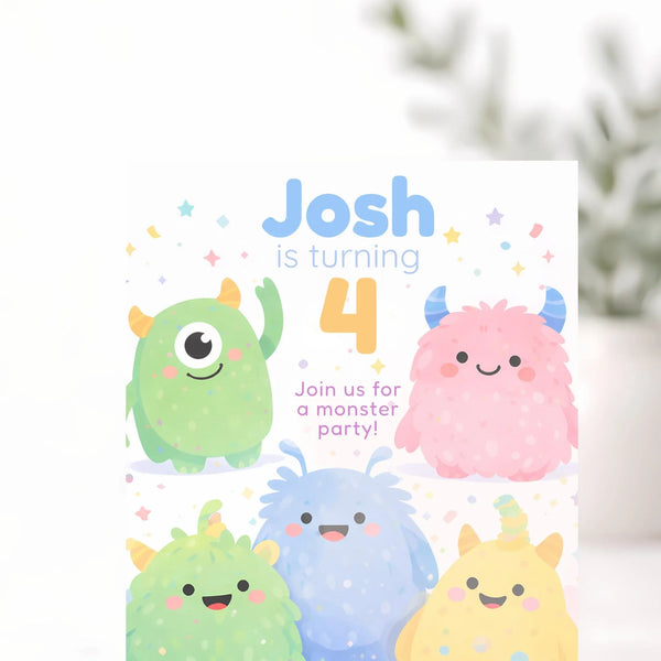Cute Monster Birthday Invitations | Personalised Kids Party Invites - Sticksy Prints Australia