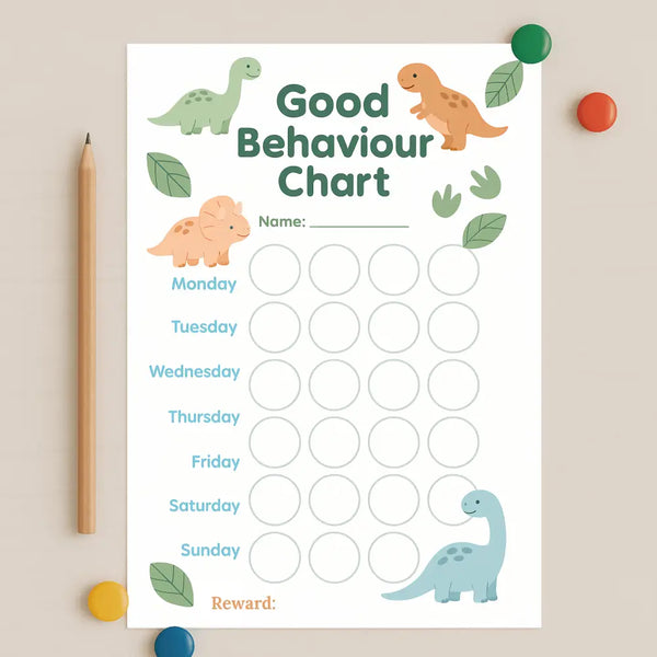 Dinosaur Kids Reward Chart Printable (Good Behaviour Chart – A4 Instant Download)
