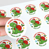 Dinosaur Personalised Christmas Stickers – Cute Santa Dino Label