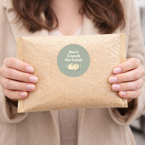 Don’t Crunch the Goods Stickers | Sage Do Not Crush Parcel Labels for Small Businesses