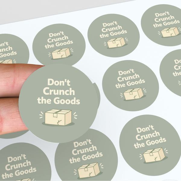 Don’t Crunch the Goods Stickers | Sage Do Not Crush Parcel Labels for Small Businesses