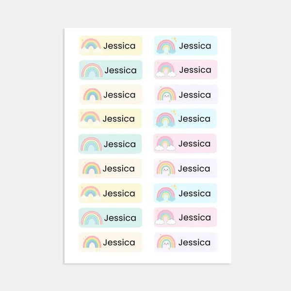 Editable Kids Name Labels Large 80×25mm Pastel Rainbow Stickers Instant Canva Template 36 Labels - Sticksy Prints Australia