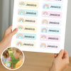 Editable Kids Name Labels Large 80×25mm Pastel Rainbow Stickers Instant Canva Template 36 Labels