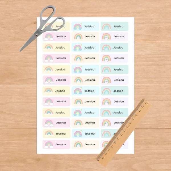 Editable Pastel Rainbow Name Labels – Instant Canva Template (36 Labels) - Sticksy Prints Australia