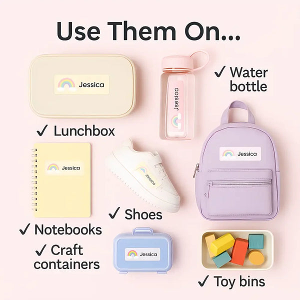 Editable Pastel Rainbow Name Labels – Instant Canva Template (36 Labels) - Sticksy Prints Australia