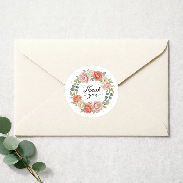 Thank You Watercolour Floral Wreath Stickers Packaging Labels | Small Business Australia - Sticksy Prints Australia