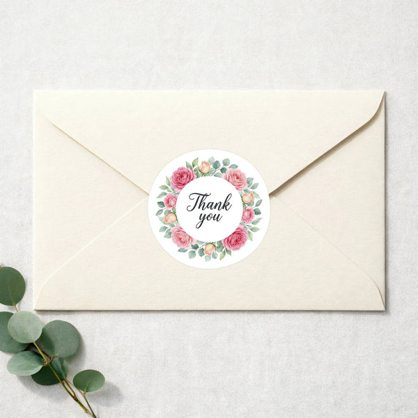 Thank You Pink Rose Wreath Stickers Packaging Labels | Small Business Australia - Sticksy Prints Australia