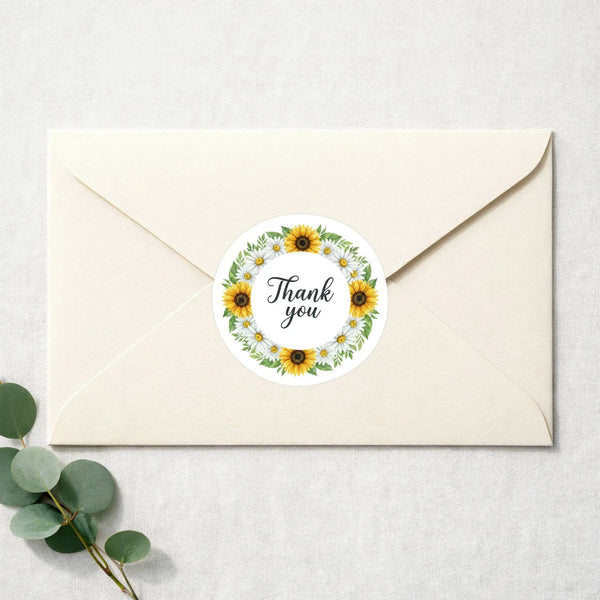 Thank You Sunflower Daisy Wreath Stickers Packaging Labels | Small Business Australia - Sticksy Prints Australia