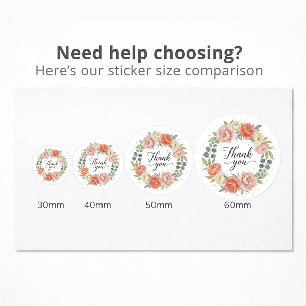 Thank You Watercolour Floral Wreath Stickers Packaging Labels | Small Business Australia - Sticksy Prints Australia