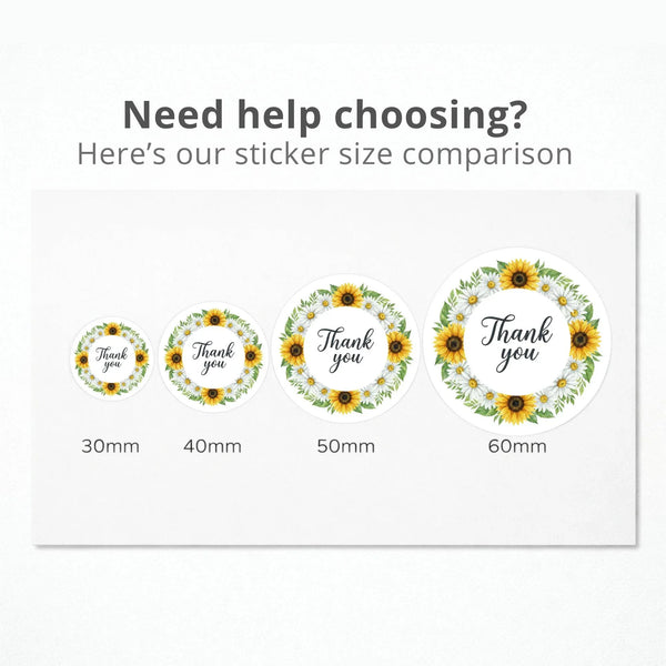 Thank You Sunflower Daisy Wreath Stickers Packaging Labels | Small Business Australia - Sticksy Prints Australia