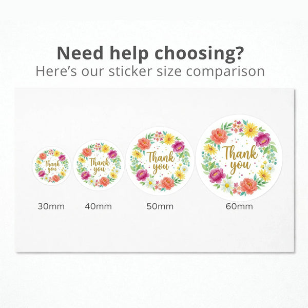 Thank You Stickers | Watercolour Floral Wreath Packaging Labels Gift Wrapping - Sticksy Prints Australia
