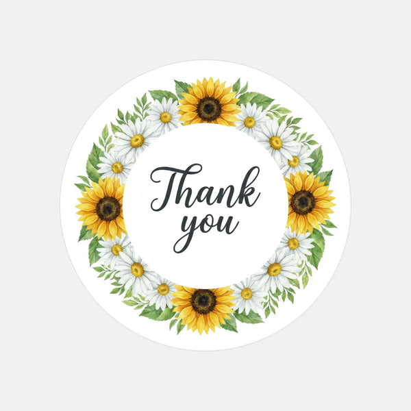 Thank You Sunflower Daisy Wreath Stickers Packaging Labels | Small Business Australia - Sticksy Prints Australia