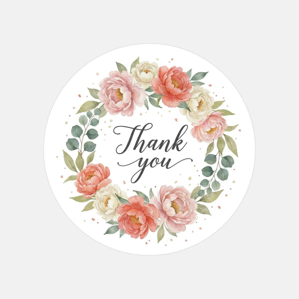 Thank You Watercolour Floral Wreath Stickers Packaging Labels | Small Business Australia - Sticksy Prints Australia