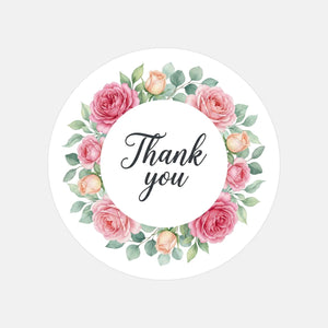 Thank You Pink Rose Wreath Stickers Packaging Labels | Small Business Australia